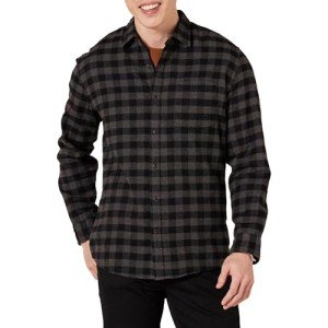 Men's Charcoal Buffalo Flannel Shirt - Large
