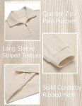 COOFANDY Men's Beige Quarter Long Sleeve Polo Pullover