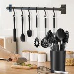 Silicone Cooking Utensil Set with Stainless Steel Handles