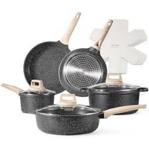 Carote Nonstick Pots and Pans Set, Black Granite