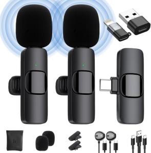 Dual Wireless Lavalier Microphone for Phones & Laptops
