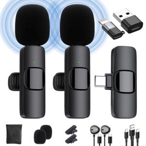 Dual Wireless Lavalier Microphone for Phones & Laptops
