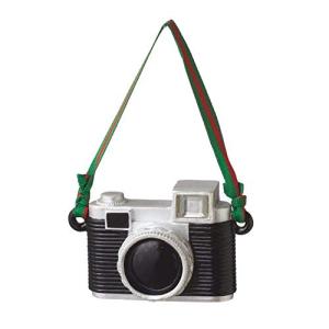 Vintage 35mm Camera Ornament in Black and Silver