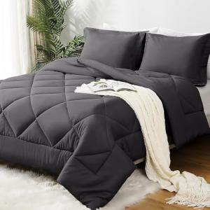 JOLLYVOGUE Dark Grey Reversible Queen Comforter Set