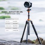 K&F Concept 78" Aluminum Tripod with Ball Head