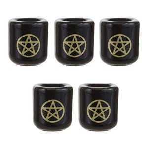 Ceramic Gold Pentacle Candle Holders - Set of 5