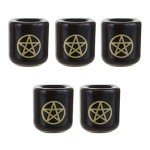 Ceramic Gold Pentacle Candle Holders - Set of 5