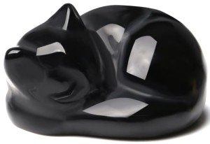 Black Obsidian Cat Crystal Figurine for Home Decor