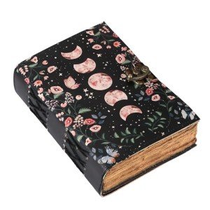 Blank Spell Book of Shadows Journal with Lock Clasp Celestial Handmade Vintage Leather Journal Moon Phase Print Diary Prayer Pagan Witchcraft Supplies Wiccan Decor Notebook (7 X 5)