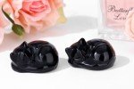 Black Obsidian Cat Crystal Figurine for Home Decor