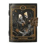 TUZECH Book of Spells Leather Bound Journal Deckle Edge Paper Grimoire Printed Diary Third Eye witchcraft supply and Witch Spell Notebook Antique Vintage Book for Men and Women (The Lovers)