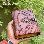 Hocus Pocus Leather Journal Blank Spell Book of Shadows with Lock Clasp Prop Vintage Notebook Journals Bound Witchcraft Wiccan Grimoire Witch Magic Eye Sketchbook Drawing Writing Diary (HOCUS POCUS)