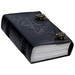 QualityArt 10" Fat Leather Journal Large 600 Pages Black Pentacle Grimoire Book of Shadow Leather Notebook Journal Blank Handmade Book Sketchbook