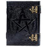 QualityArt 10" Fat Leather Journal Large 600 Pages Black Pentacle Grimoire Book of Shadow Leather Notebook Journal Blank Handmade Book Sketchbook