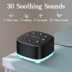 Meditation White Noise Sound Machine 30 Soothing Sounds with 32 Volume Control 12 Night Light 5 Timers Portable Sleep Machine for Travel Powered by AC or USB Sleep Therapy for Baby Kids Adults (Black)