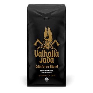 Death Wish Coffee Valhalla Java Dark Roast Ground Coffee, 12 Oz, Bold & Intense Blend of Arabica Robusta Beans, USDA Organic