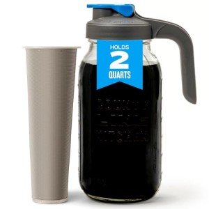 County Line Kitchen Glass Cold Brew Coffee Maker with Lid - Wide Mouth, 2 Quart (64 oz) - Heavy Duty, Leak Proof - Sun & Iced Tea Pitcher, Cold Brew Coffee, Breast Milk Storage, Water - Gray