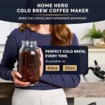Cold Brew Coffee Maker with Heavy Duty Glass Body & 2 Lids - Iced Tea Machines with Stainless Steel Filter - Iced Coffee Maker - Cold Brew Mason Jar Pitcher with Flip Cap Lid (64 oz / 2 quart, Black)