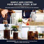 Cold Brew Coffee Maker with Heavy Duty Glass Body & 2 Lids - Iced Tea Machines with Stainless Steel Filter - Iced Coffee Maker - Cold Brew Mason Jar Pitcher with Flip Cap Lid (64 oz / 2 quart, Black)