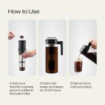 Takeya Patented Deluxe Cold Brew Coffee Maker with Black Lid Airtight Pitcher, 2 Quart, Black