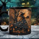Personalized Witch Coffee Mug with Names, Custom Witch Accent Mug Halloween Mugs Personalized Spooky Halloween Gifts For Women Friends Sister Girls Family Her Spooky Season Gift