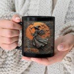 Beautiful Witch Mug Personalized Witch Mugs For Women Custom Name Witch Coffee Cup Halloween Witch Cup Gifts for Witch Lovers Customized Halloween Mug Personalized Witch Black Mug 11oz 15oz