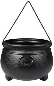 GIFTEXPRESS 12" Black Halloween Cauldron - Large Plastic Witch Kettle For Candy, Treats & Punch Bowl - St. Patrick's Day Pot of Gold Party Bucket Decor