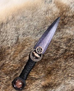 MINI-1093, Athame, Decorative Athame, Copper Pentacle Moon Raven