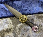 Athame/Dagger - Small - Black/Bronze Pentacle Purple Glass Stone 6.5 Inches