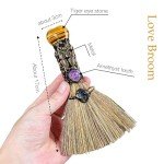RJINGSHI Natural Tiger's Eye Magic Broom Love Crystal Witch Broom Reiki Healing Crystal Handmade for Cleansing Bedroom Office Home Decor Gifts