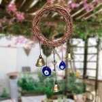 Witch Bells for Door Knob Protection,Witchy Wicca Decor Clear Negative Energies with Blue Evil Eyes for Home Garden Courtyard Decor Protection