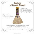 RJINGSHI Natural Tiger's Eye Magic Broom Love Crystal Witch Broom Reiki Healing Crystal Handmade for Cleansing Bedroom Office Home Decor Gifts