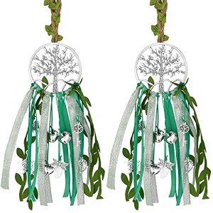 2 Pieces Witch Bells Protection for Door Knob Tree of Life Wind Chime Hanger Clear Negative Energy Witchcraft Supplies Witch Wind Chimes Wreath Pagan Bell Decor for Witchy Boho Room(Vivid Style)