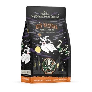 Bones Coffee Company Ruff Weather Flavored Ground Coffee Beans Oatmeal Creampie Flavor, Made with Arabica Coffee Beans, Medium Roast Coffee Inspired by The Nightmare Before Christmas (12 oz)