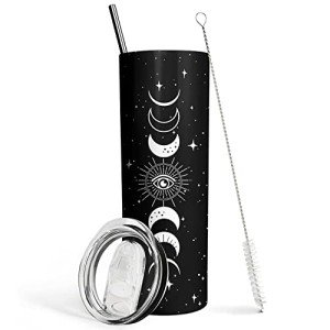 Goth Moon Tumbler with Lid and Straw, Moon Phase Gothic Decor, Black Vacuum Insulated Stainless Steel 20 Oz Witchy Tumbler Cup- Halloween Spooky Gifts for Women, Goth Witch Stuff Coffee Travel Mug