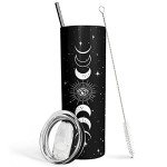Goth Moon Tumbler with Lid and Straw, Moon Phase Gothic Decor, Black Vacuum Insulated Stainless Steel 20 Oz Witchy Tumbler Cup- Halloween Spooky Gifts for Women, Goth Witch Stuff Coffee Travel Mug