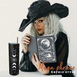 Goth Moon Tumbler with Lid and Straw, Moon Phase Gothic Decor, Black Vacuum Insulated Stainless Steel 20 Oz Witchy Tumbler Cup- Halloween Spooky Gifts for Women, Goth Witch Stuff Coffee Travel Mug