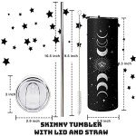 Goth Moon Tumbler with Lid and Straw, Moon Phase Gothic Decor, Black Vacuum Insulated Stainless Steel 20 Oz Witchy Tumbler Cup- Halloween Spooky Gifts for Women, Goth Witch Stuff Coffee Travel Mug