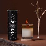 Goth Moon Tumbler with Lid and Straw, Moon Phase Gothic Decor, Black Vacuum Insulated Stainless Steel 20 Oz Witchy Tumbler Cup- Halloween Spooky Gifts for Women, Goth Witch Stuff Coffee Travel Mug