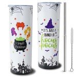 Heqianco Halloweem Tumbler 20oz Halloween Tumbler With Lid and Straw Insulated Skinny Tumbler Cup Witchy Gifts For Women Witches Brew Coffee Mug