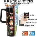 Rcvlauf 40 oz Tumbler with Handle and Straw Gothic Tumbler Leak Proof Insulated Cup 40 oz Gothic Flower Moon Coffee Travel Mug Witchy Decor Stuff Goth Gifts for Women