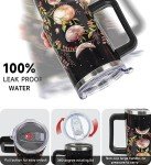 Rcvlauf 40 oz Tumbler with Handle and Straw Gothic Tumbler Leak Proof Insulated Cup 40 oz Gothic Flower Moon Coffee Travel Mug Witchy Decor Stuff Goth Gifts for Women