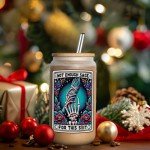 LEADO Tarot Card Skeleton Hand Cup, Funny Halloween Skull Tumbler, 16 oz Frosted Coffee Glass Cups with Lids Straws - Witchy Gifts for Women, Sarcastic Birthday, Christmas Gifts for Friend Mom