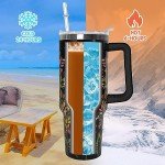 Rcvlauf 40 oz Tumbler with Handle and Straw Gothic Tumbler Leak Proof Insulated Cup 40 oz Gothic Flower Moon Coffee Travel Mug Witchy Decor Stuff Goth Gifts for Women