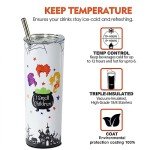 Heqianco Halloweem Tumbler 20oz Halloween Tumbler With Lid and Straw Insulated Skinny Tumbler Cup Witchy Gifts For Women Witches Brew Coffee Mug