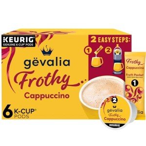 Gevalia Frothy 2-Step Artificially Flavored Cappuccino Espresso Style K‐Cup Coffee Pods & Froth Packets Kit, 6 ct. Box
