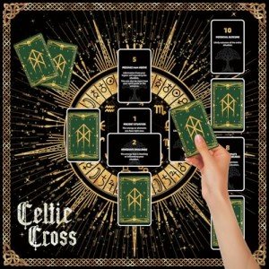 Tirmanaz Altar Cloth, Velvet Tarot Tablecloth, Celtic Cross Printed Tarot Cloth for Reading, Black Tarot Mat, Tarot Cloth for Reading, Cards, Divination, Witchcraft, Magic