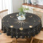 JanJCurt Moon Phase Table Cloth, Gold Galaxy Sun Moon Mystic Celestial Tarot Table Cloths for Kitchen BBQ Table Cloths 36x36inch