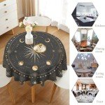 JanJCurt Moon Phase Table Cloth, Gold Galaxy Sun Moon Mystic Celestial Tarot Table Cloths for Kitchen BBQ Table Cloths 36x36inch