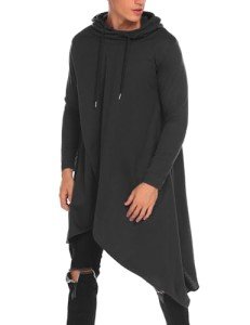 COOFANDY Mens Hooded Poncho Cape Cloak Irregular Hem Hoodie Pullover Black 3X-Large